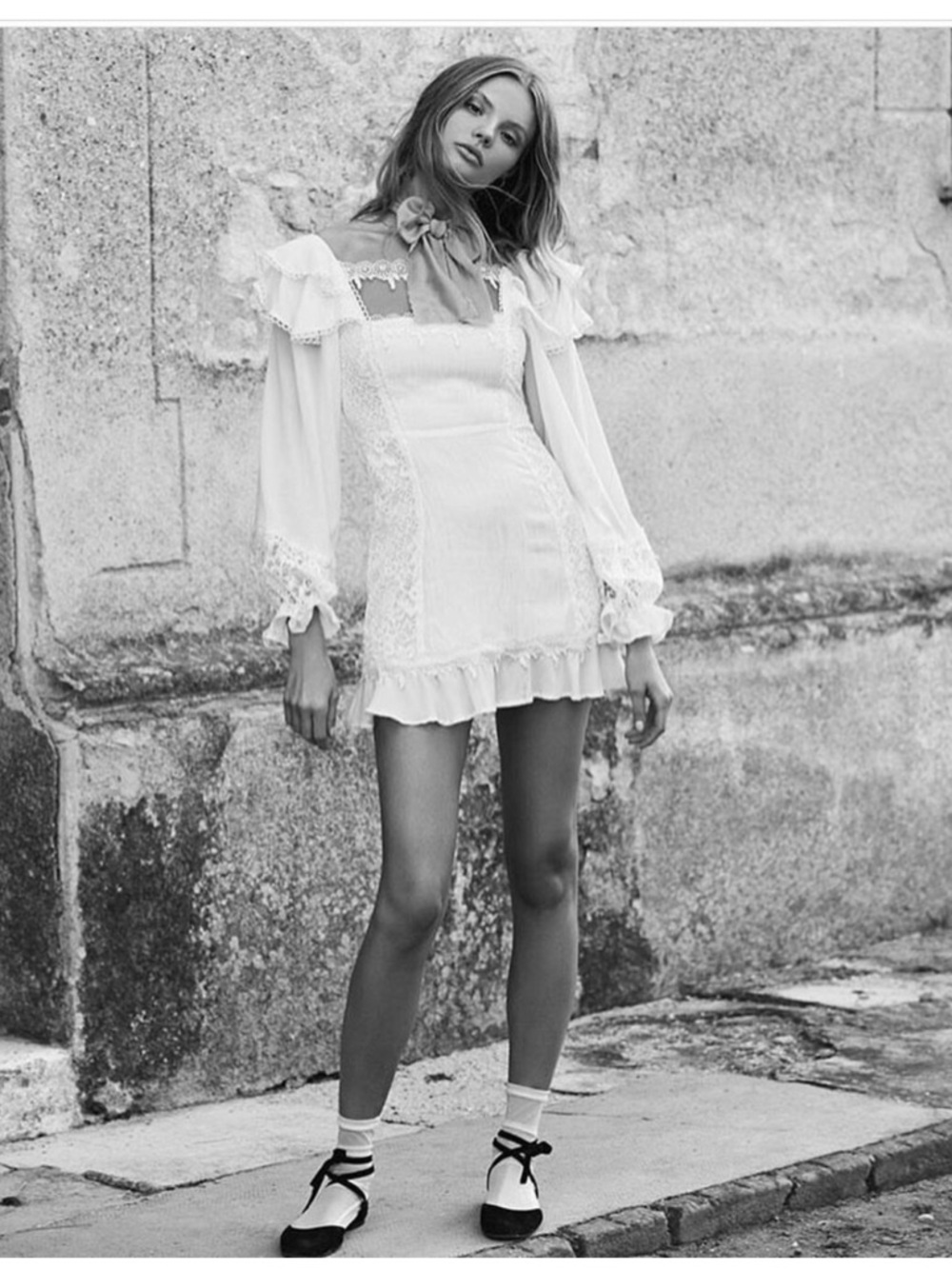 For Love & Lemons White Lace Mini Dress Silk Blend Romantic Ruffle M